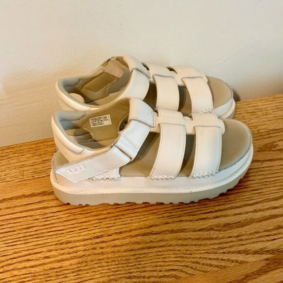 UGG Goldenstar Platform Sandal 6 Cream White Strappy Leather Chunky Strap Summer - Picture 12 of 16
